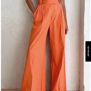 Commense Cotton Orange Wide-Leg Pants
